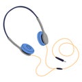 Wired earphones with ear hooks. Corded earbuds with earhook. Audio accessory, music device.