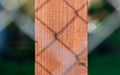 Wired fence shadow on pine wood pylon close up shot Royalty Free Stock Photo