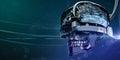 Wired glossy robotic organ - brain 3d render generative Neural networks machine learning quantum computer metaphor
