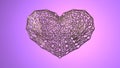 Wired golden modern Heart over violet background. Happy Valentine`s day, February 14, love. Romantic wedding greeting