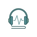 Wired Headphone with sound wave colored vector icon or logo