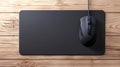 wired mouse and mousepad on wooden table, top view isolated on white background, hyperrealism, png