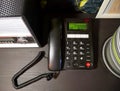 Wired phone for office and home. Telephone with a wire and buttons for telephone communication Royalty Free Stock Photo