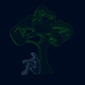 Wireframe abstract green tree with a man sitting near it. 3D. Vector illustration Royalty Free Stock Photo