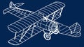 A wireframe blueprint illustration of a biplane airplane, vector design Generative AI Royalty Free Stock Photo