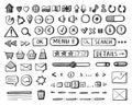 Wireframe buttons sketch. Hand drawn web app UI UX interface wireframed elements, website user interface mockup icons Royalty Free Stock Photo