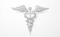 Wireframe caduceus medical symbol mesh from a starry background