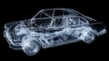 Wireframe car model made of light lines. Concept of transparent vehicle design Royalty Free Stock Photo