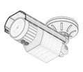 Wireframe cctv camera from black lines isolated on white background. Bottom view. 3D. Vector illustration Royalty Free Stock Photo