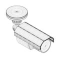 Wireframe cctv camera from black lines isolated on white background. Isometric view. 3D. Vector illustration Royalty Free Stock Photo