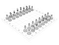 Wireframe of chess pieces on a chessboard from black lines isolated on white background. Isometric view. 3D. Vector Royalty Free Stock Photo
