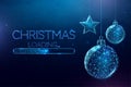 Wireframe Christmas toys and loading bar, low poly style. Merry Christmas and New Year banner.