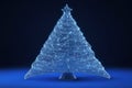 Wireframe Christmas tree sign mesh from a starry on blue background Royalty Free Stock Photo