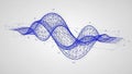 Wireframe 3D abstract blue wave form with grid lines and data points on a light grey background Royalty Free Stock Photo