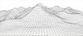 Wireframe 3D landscape mountains. Wireframe landscape wire. 3d landscape. Digital retro landscape cyber surface. Vector