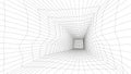 Wireframe deformed room on the white background. Optical illusion. Vector perspective glitch grid. Box with digital space Royalty Free Stock Photo