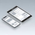 Wireframe design on mobile and tablet Royalty Free Stock Photo