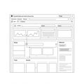 A wireframe design of a web interface featuring multiple sections. The layout includes Royalty Free Stock Photo