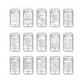 Wireframe designs of mobile app screens isolated on white background Royalty Free Stock Photo