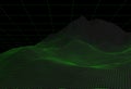 Wireframe digital green landscape on black. 3d illustration Royalty Free Stock Photo
