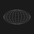 Wireframe ellipse planet icon in old cyberpunk style. Retrofuturistic design element. Cyber planet shape. Ellipse