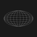 Wireframe ellipse planet icon in old cyberpunk style. Retrofuturistic design element. Cyber planet shape. Ellipse