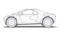 Wireframe Futuristic Car Model - Polygonal Design, 3D Rendering Royalty Free Stock Photo