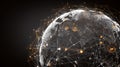 Wireframe globe with connected icon node representing global collaboration, network, data exchange and Royalty Free Stock Photo