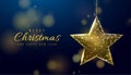 Wireframe gold star, low poly style. Banner for the concept of Christmas or New Year. Royalty Free Stock Photo