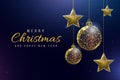 Wireframe gold stars and balls, low poly style. Banner for the concept of Christmas or New Year with a place for an Royalty Free Stock Photo