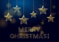 Wireframe gold stars, low poly style. Banner for the concept of Christmas or New Year. Royalty Free Stock Photo