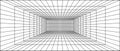 Wireframe grid room. 3d perspective background. Futuristic digital outline space. Black and white geometric design Royalty Free Stock Photo
