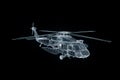 Wireframe Hologram Helicopter in Motion. Nice 3D Rendering