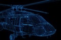 Wireframe Hologram Helicopter in Motion. Nice 3D Rendering