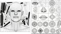 Wireframe human face with geometric patterns mockup isolated on white background Royalty Free Stock Photo