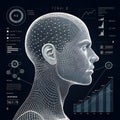 Wireframe human head with data visualizations digital illustration Royalty Free Stock Photo
