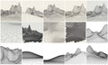 Wireframe landscape backgrounds set. EPS 10 Vector illustration. Terrain digital topography wireframe. Mountain data