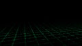 Wireframe landscape. Perspective grid. Digital space. Green mesh on a black background