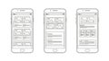 Wireframe layouts of mobile screens isolated on white background Royalty Free Stock Photo