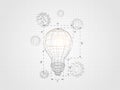 Wireframe lightbulb with 3d gear on grid background represents technology concept and engineering. Vector illustration Royalty Free Stock Photo