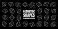Wireframe lined shapes. Perspective mesh, 3d grid. Low poly geometric elements. Retro futuristic design elements, y2k