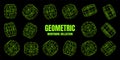 Wireframe lined shapes. Perspective mesh, 3d grid. Low poly geometric elements. Retro futuristic design elements, y2k