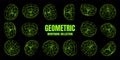 Wireframe lined shapes. Perspective mesh, 3d grid. Low poly geometric elements. Retro futuristic design elements, y2k