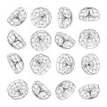 Wireframe lined shapes. Perspective mesh, 3d grid. Low poly geometric elements. Retro futuristic design elements, y2k