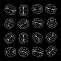 Wireframe lined shapes. Perspective mesh, 3d grid. Low poly geometric elements. Retro futuristic design elements, y2k