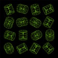 Wireframe lined shapes. Perspective mesh, 3d grid. Low poly geometric elements. Retro futuristic design elements, y2k