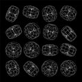 Wireframe lined shapes. Perspective mesh, 3d grid. Low poly geometric elements. Retro futuristic design elements, y2k