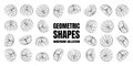 Wireframe lined shapes. Perspective mesh, 3d grid. Low poly geometric elements. Retro futuristic design elements, y2k