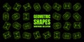 Wireframe lined shapes. Perspective mesh, 3d grid. Low poly geometric elements. Retro futuristic design elements, y2k