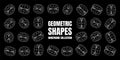 Wireframe lined shapes. Perspective mesh, 3d grid. Low poly geometric elements. Retro futuristic design elements, y2k